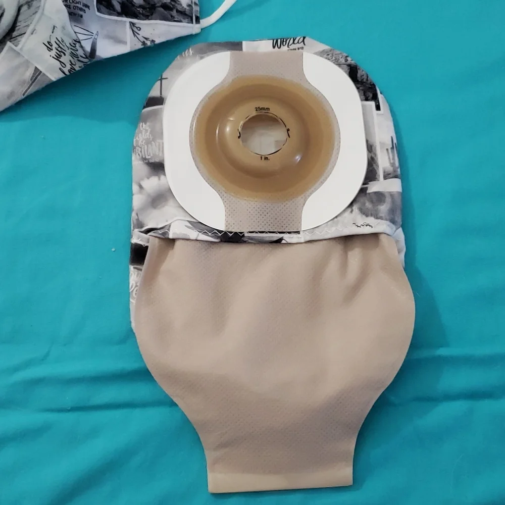 Handmade/Hand Crafted Ostomy/Iliostomy bag cover w/matching reversible face mask